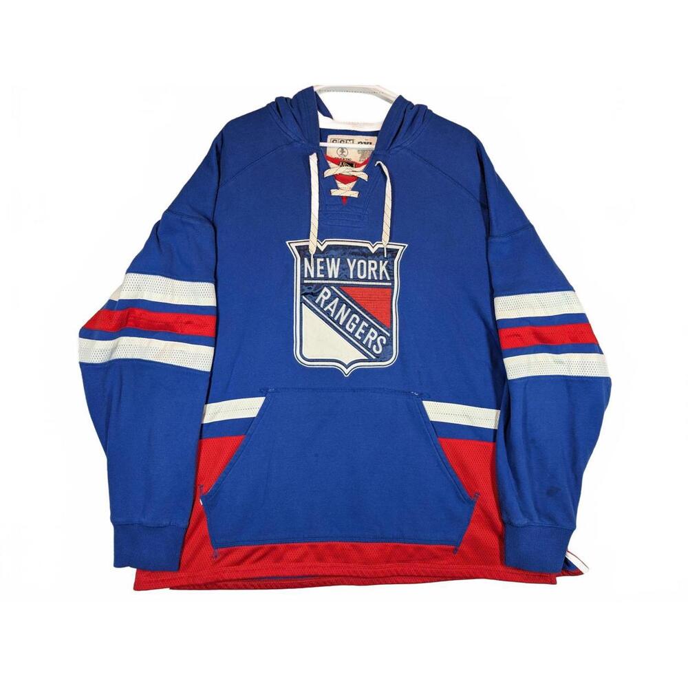 CCM New York Rangers Lace Up Hockey Hoodie Pullover NHL Blue Mens 2XL